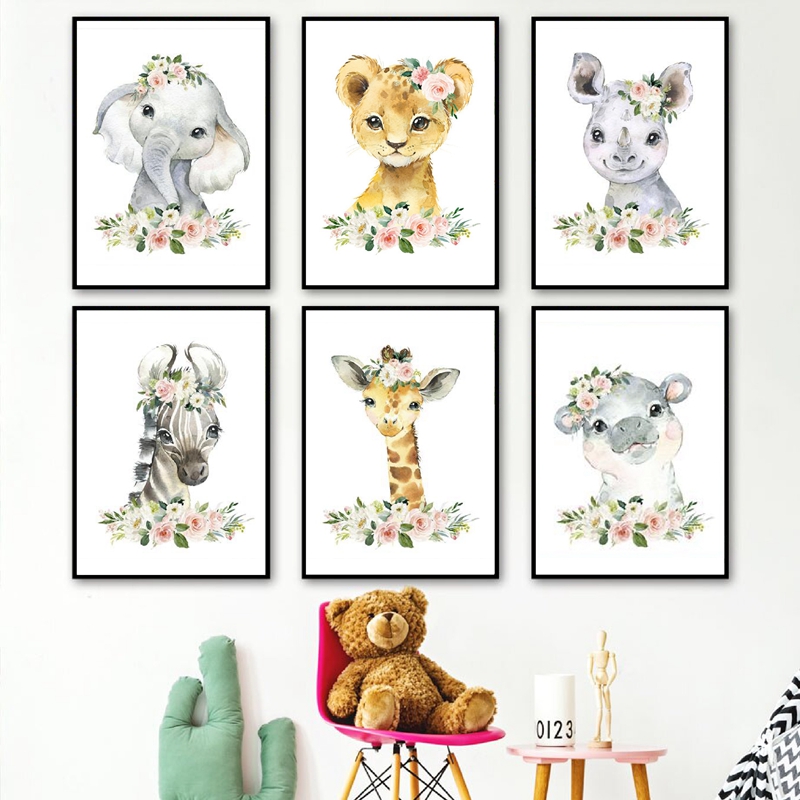 Baby Nursery Giraffe - لوحات قماشية مطبوعة بتصميم حيوانات الغابة