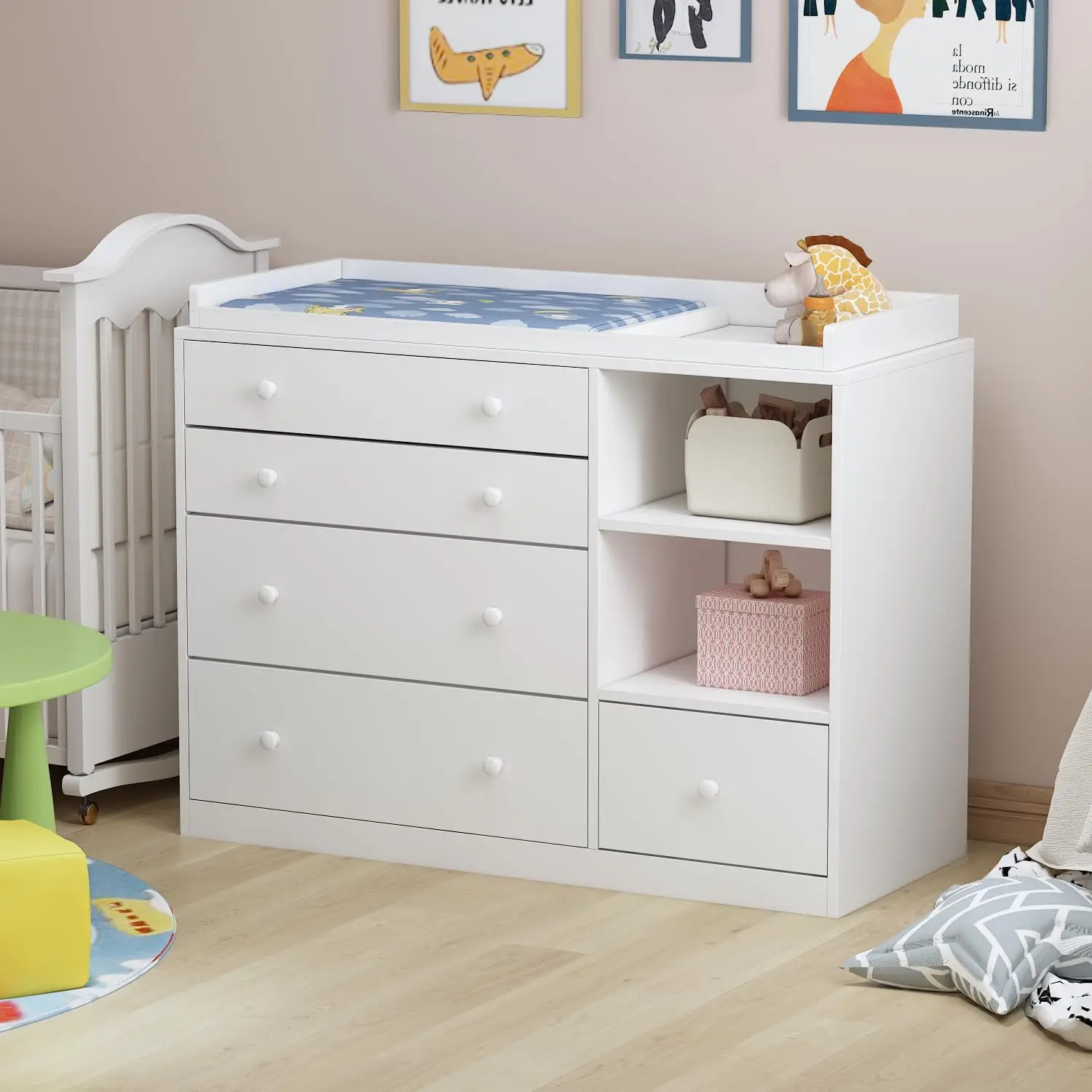 Baby Nursery Dresser - خزانة ملابس للأطفال، خزانة بيضاء لغرفة