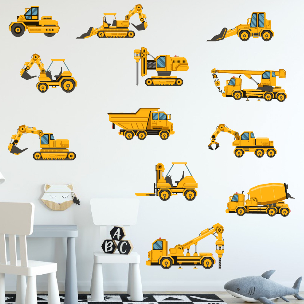 Baby Nursery Wall Mural - الكرتون حفارة الهندسة سيارة الجدار ملصق