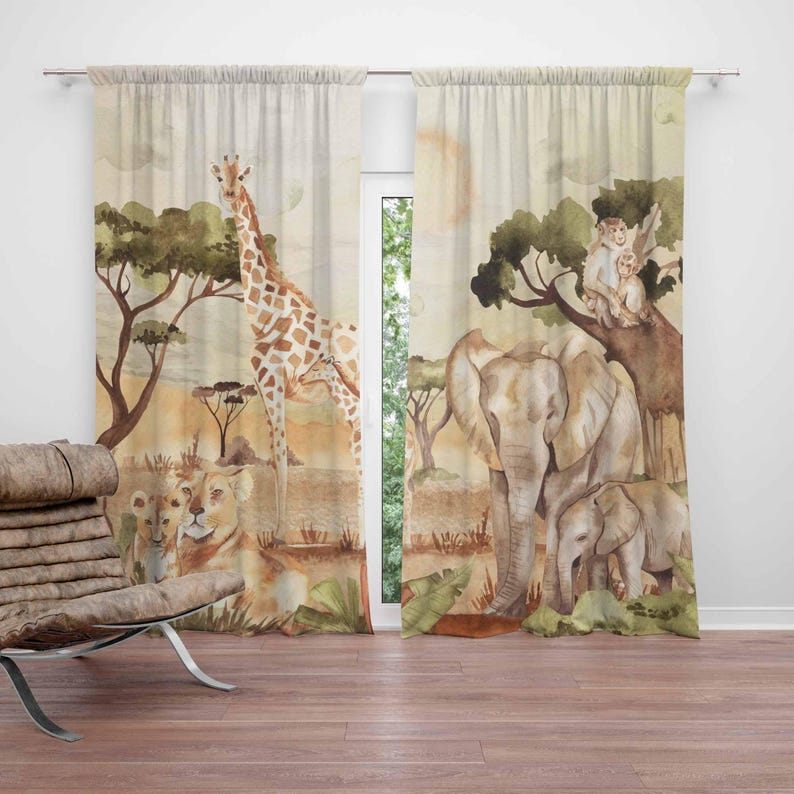 Baby Nursery Curtains - ستائر الأم والطفل، حيوانات سفاري، ديكور