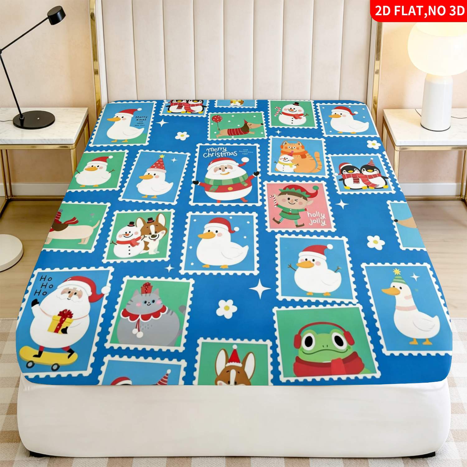 Baby Nursery Animal Theme - طقم أغطية سرير أزرق بنمط طوابع