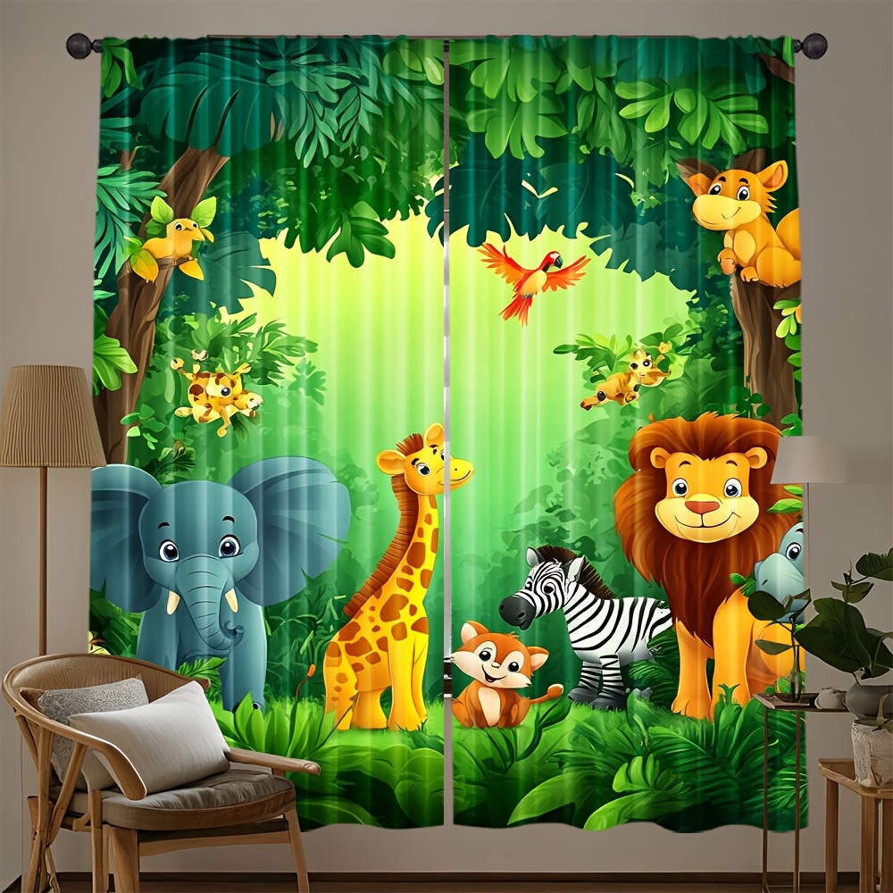 Baby Nursery Curtains - قطعتان من ستائر كرتونية بتصميم حيوانات