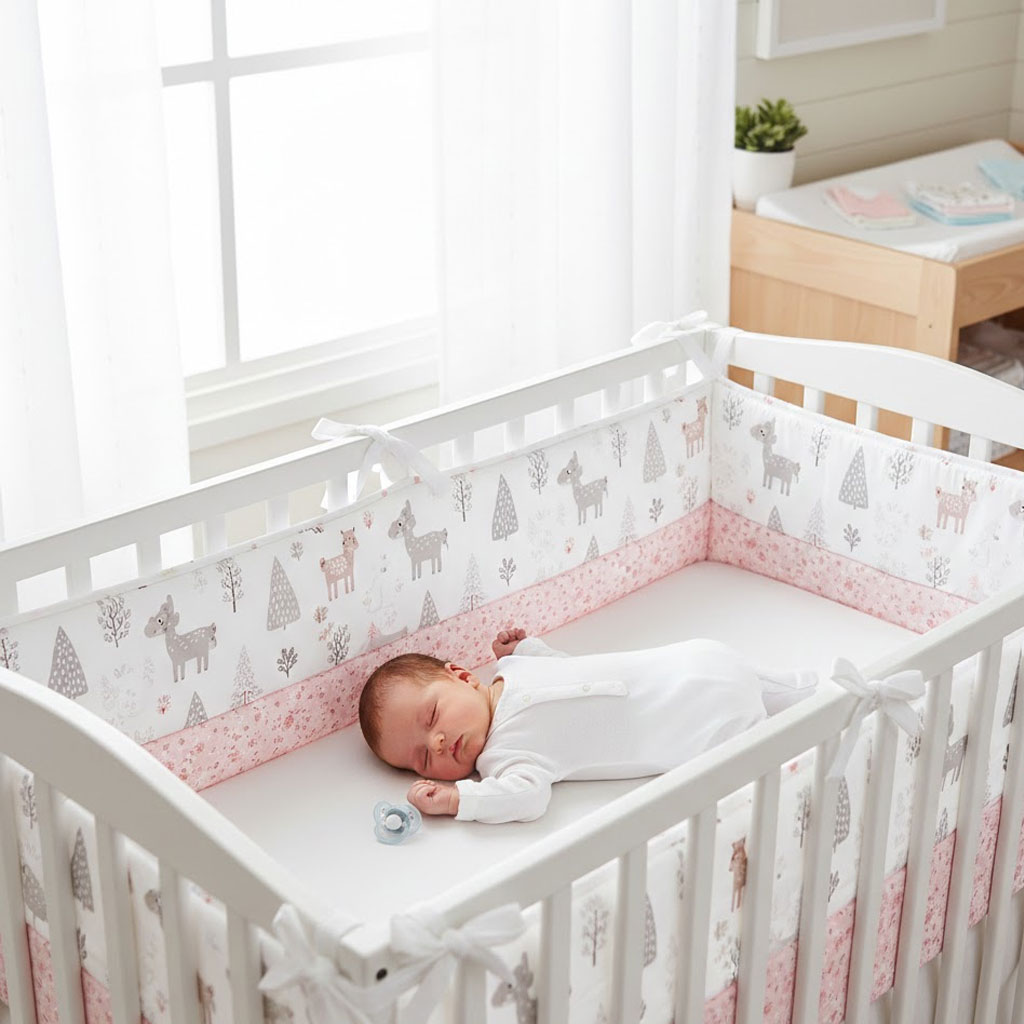 Baby Nursery Glider - واقي سرير أطفال قطني وردي ناعم