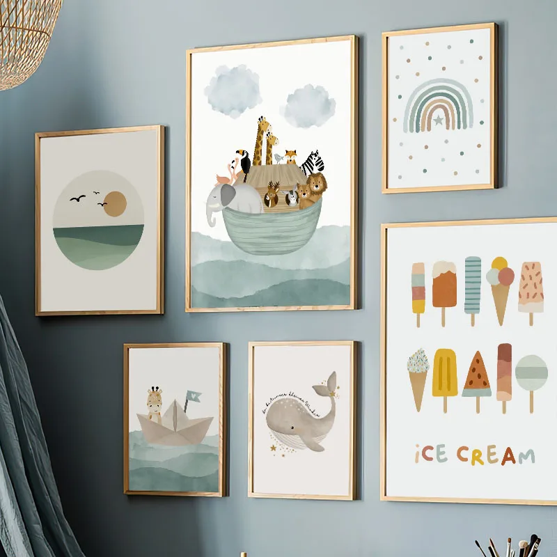 Baby Nursery Giraffe - لوحة قماشية بدون إطار، تصميم قارب