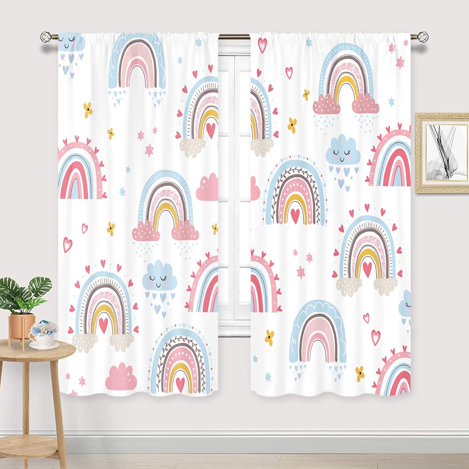 Baby Nursery Curtains - ستائر قوس قزح بوهو وردية للفتيات