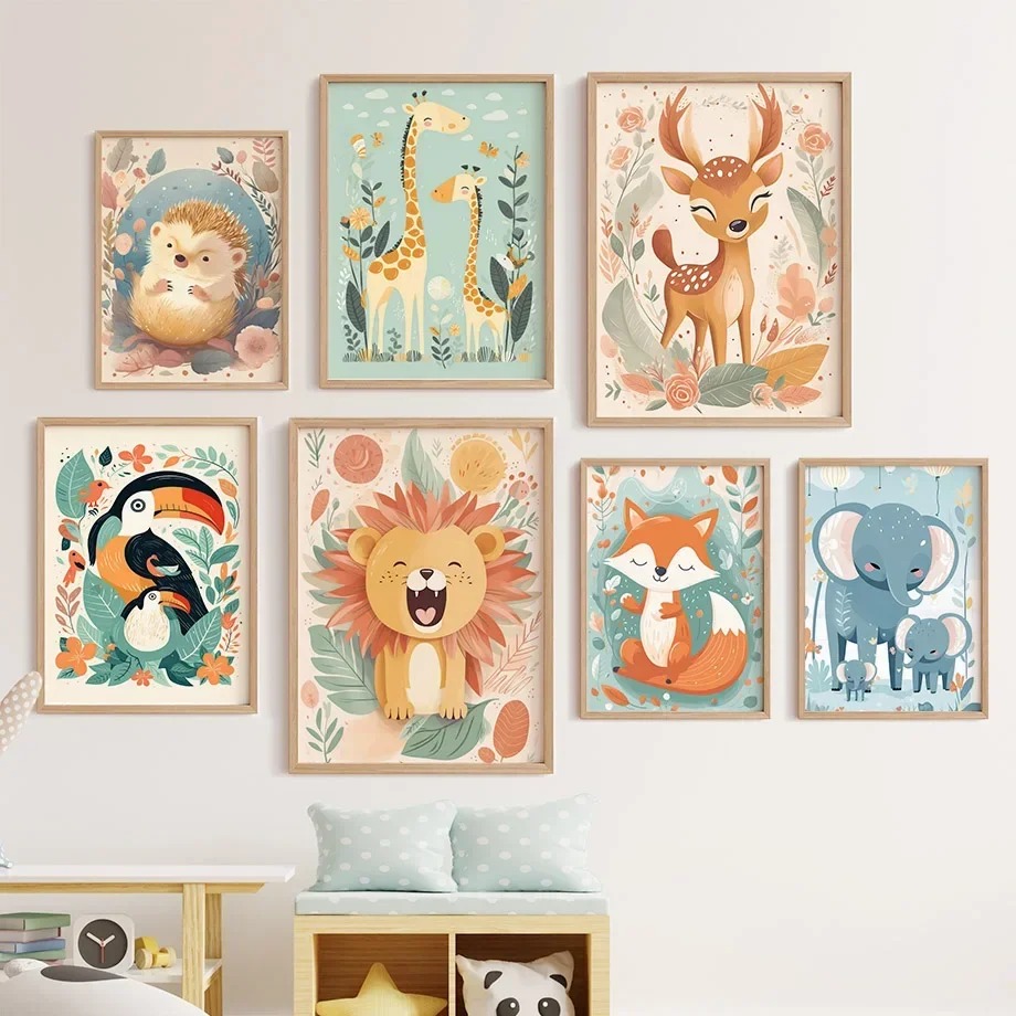 Baby Nursery Giraffe - لوحة فنية جدارية للأطفال بتصميمات أسد،