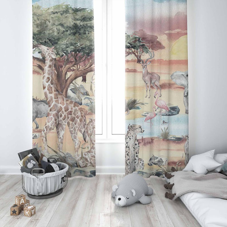 سفاري الحيوانات الستار الاطفال - مراجعة Baby Nursery Curtains وسعره