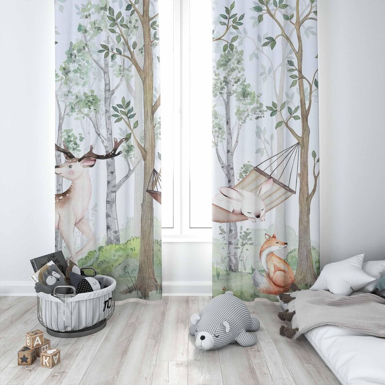 ستائر حيوانات الغابات ستائر غر - مراجعة Baby Nursery Curtains وسعره