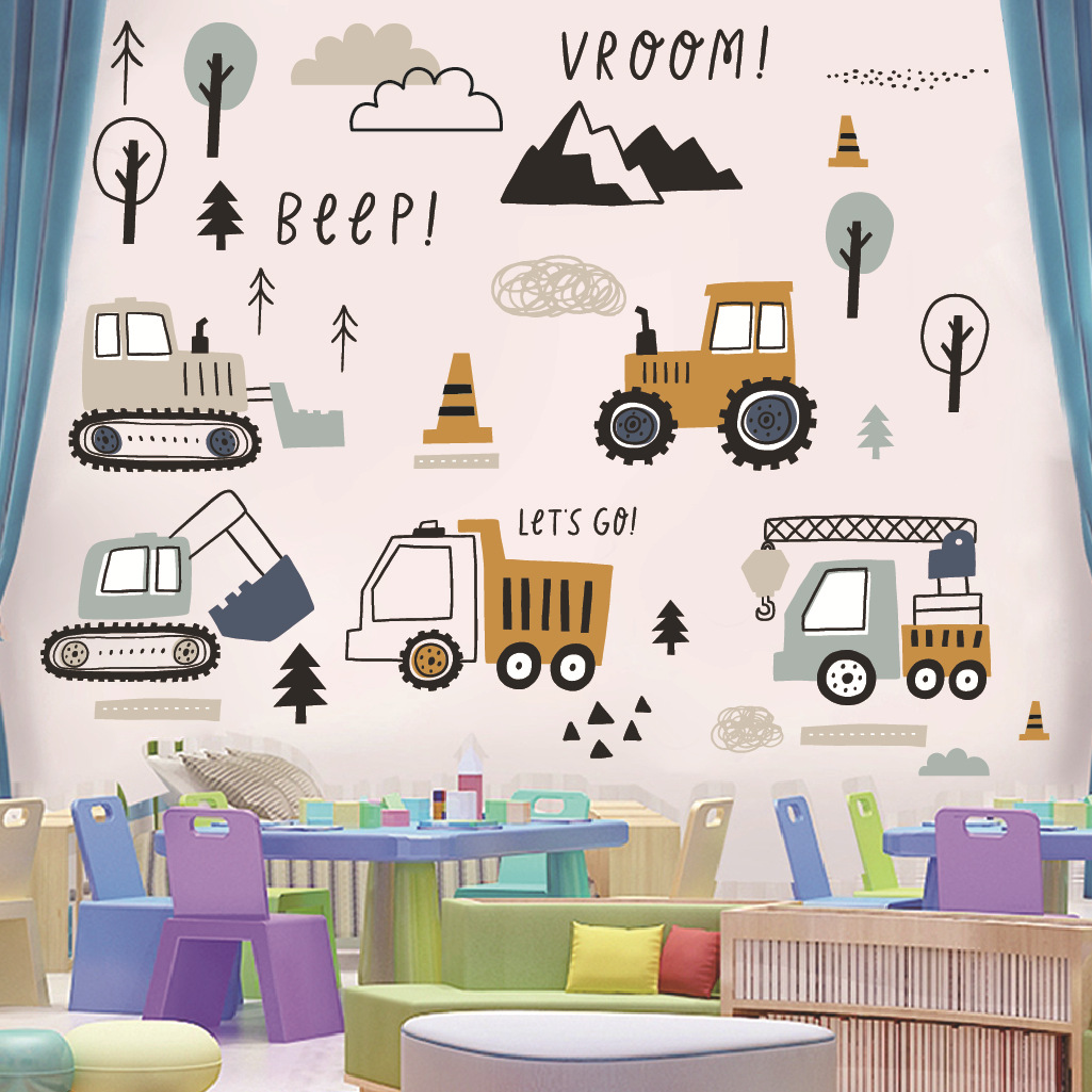 الكرتون حفارة الهندسة سيارة ال - مراجعة Baby Nursery Wall Mural وسعره