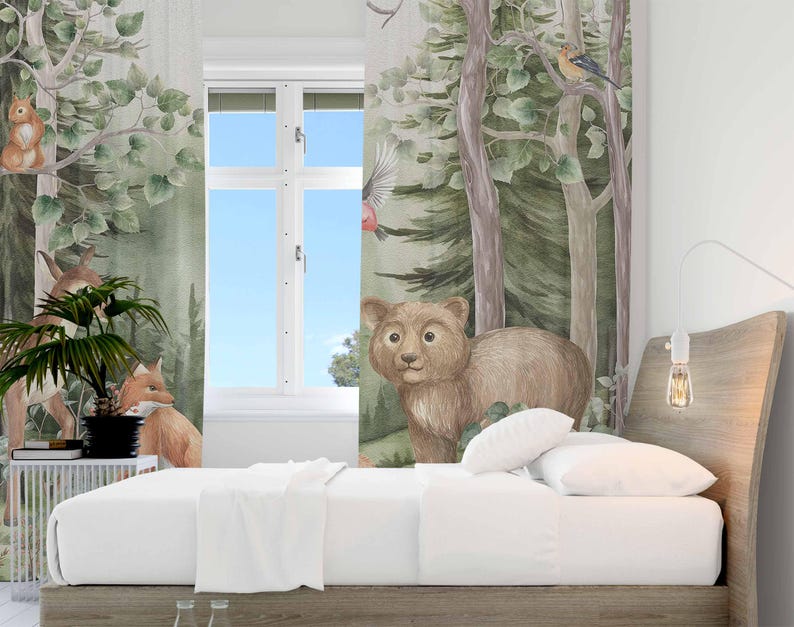 ستائر حيوانات الغابات لحضانة ا - مراجعة Baby Nursery Curtains وسعره