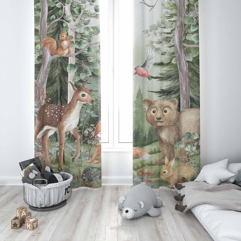 ستائر حيوانات الغابات لحضانة ا - مراجعة Baby Nursery Curtains وسعره