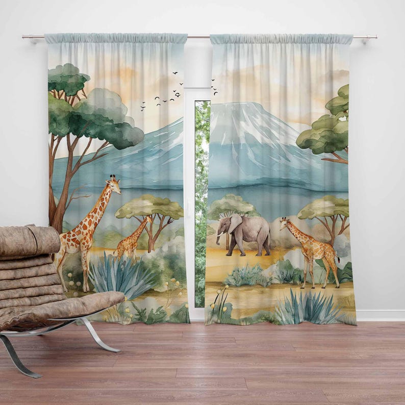 ستائر حيوانات سفاري للأطفال ست - مراجعة Baby Nursery Curtains وسعره