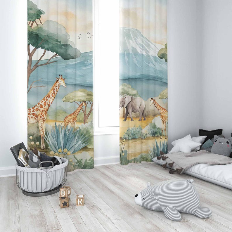 ستائر حيوانات سفاري للأطفال ست - مراجعة Baby Nursery Curtains وسعره