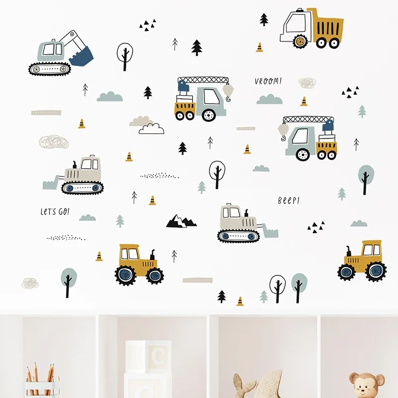 مرسومة باليد لطيف سيارات شاحنة - مراجعة Baby Nursery Wall Mural وسعره